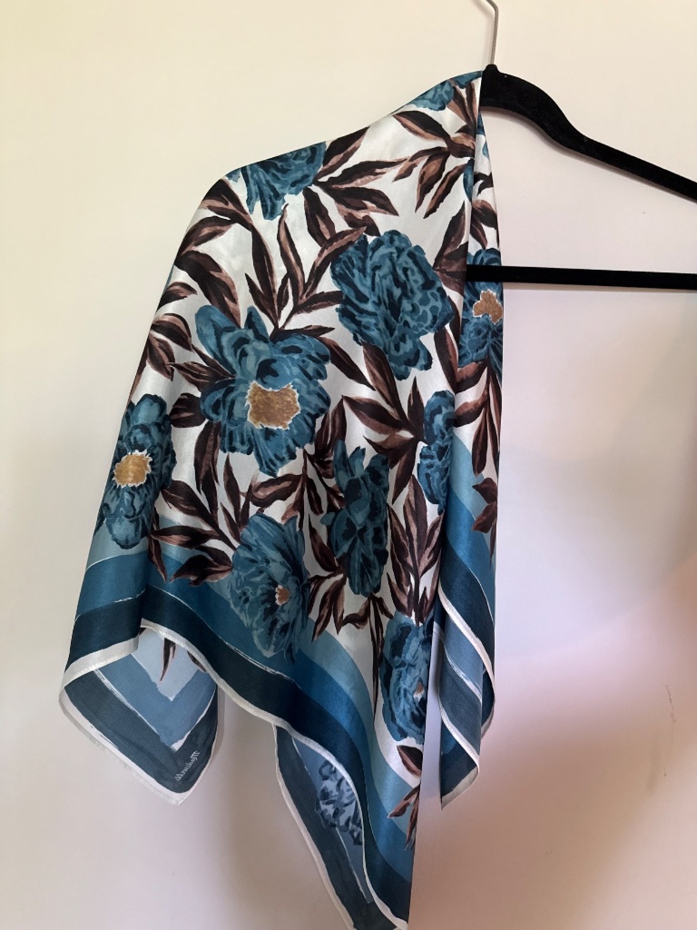 Madewell 100% Silk Square Scarf Blue Brown Floral - Picture 4 of 13